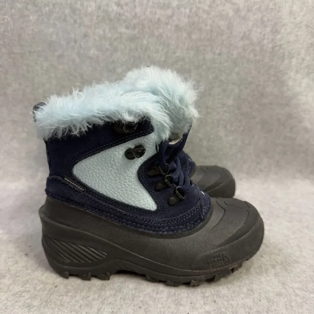 The North Face Kids Boots Size 13 Blue Black Fur Lined Winter Snow Shoes